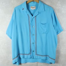 画像2: 60's King Louie チェーン刺繍 レーヨンオープンカラーシャツ L (2)