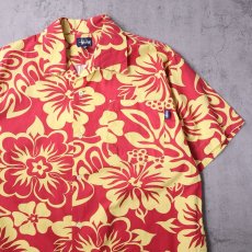 画像1: 90's STUSSY 紺タグ USA製 ハイビスカス柄 コットンハワイアンシャツ M (1)