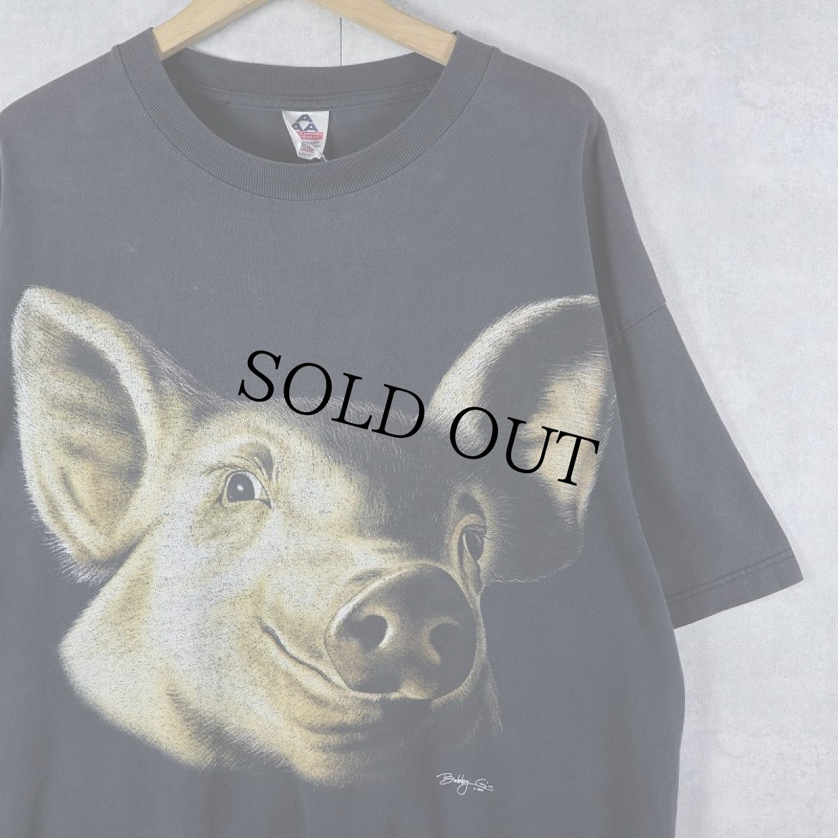 画像1: 90's Bobby G's ブタ 大判プリントTシャツ BLACK XL (1)