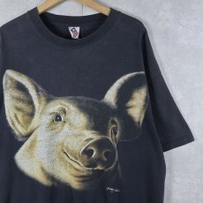 画像1: 90's Bobby G's ブタ 大判プリントTシャツ BLACK XL (1)