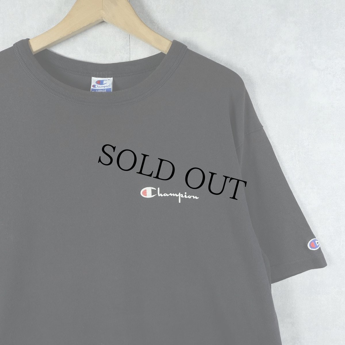 画像1: 90's Champion USA製 青刺繍タグ後期 ロゴプリントTシャツ BLACK L (1)