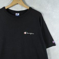 画像1: 90's Champion USA製 青刺繍タグ後期 ロゴプリントTシャツ BLACK L (1)