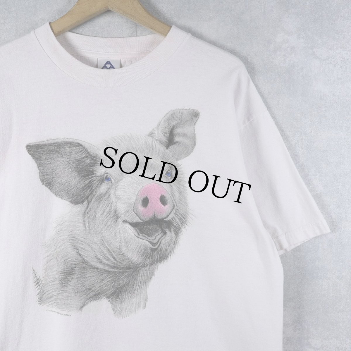 画像1: 【SALE】 ブタ イラストプリントTシャツ L (1)