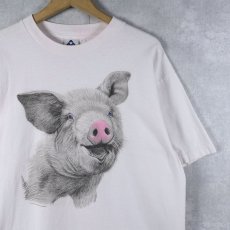 画像1: ブタ イラストプリントTシャツ L (1)