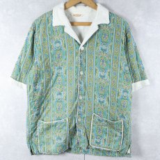 画像1: 70's Jantzen 総柄 パイル ビーチシャツ L (1)
