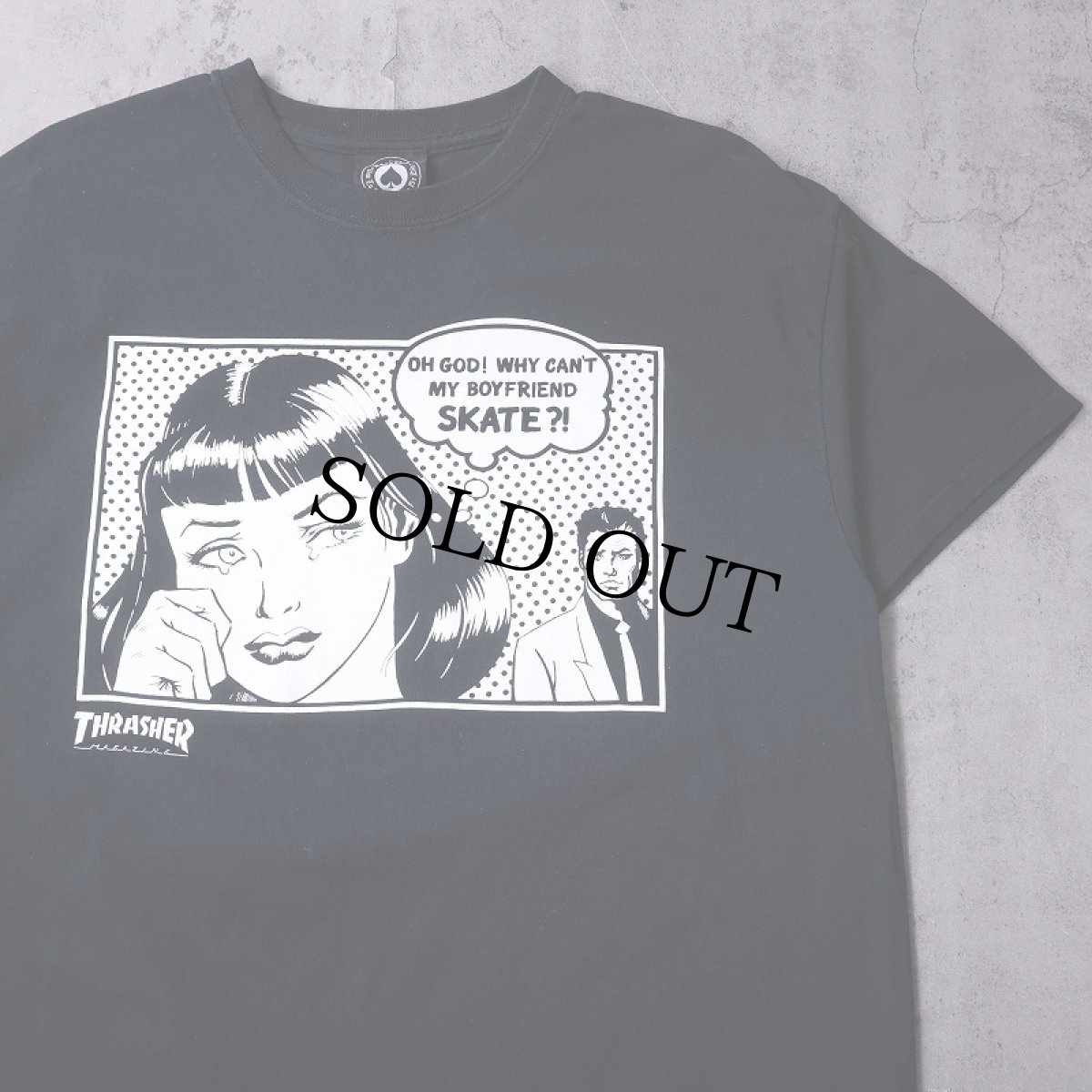 画像1: THRASHER "OH GOD! WHY CAN'T MY BOYFRIEND SKATE?!" イラストプリントTシャツ BLACK L (1)