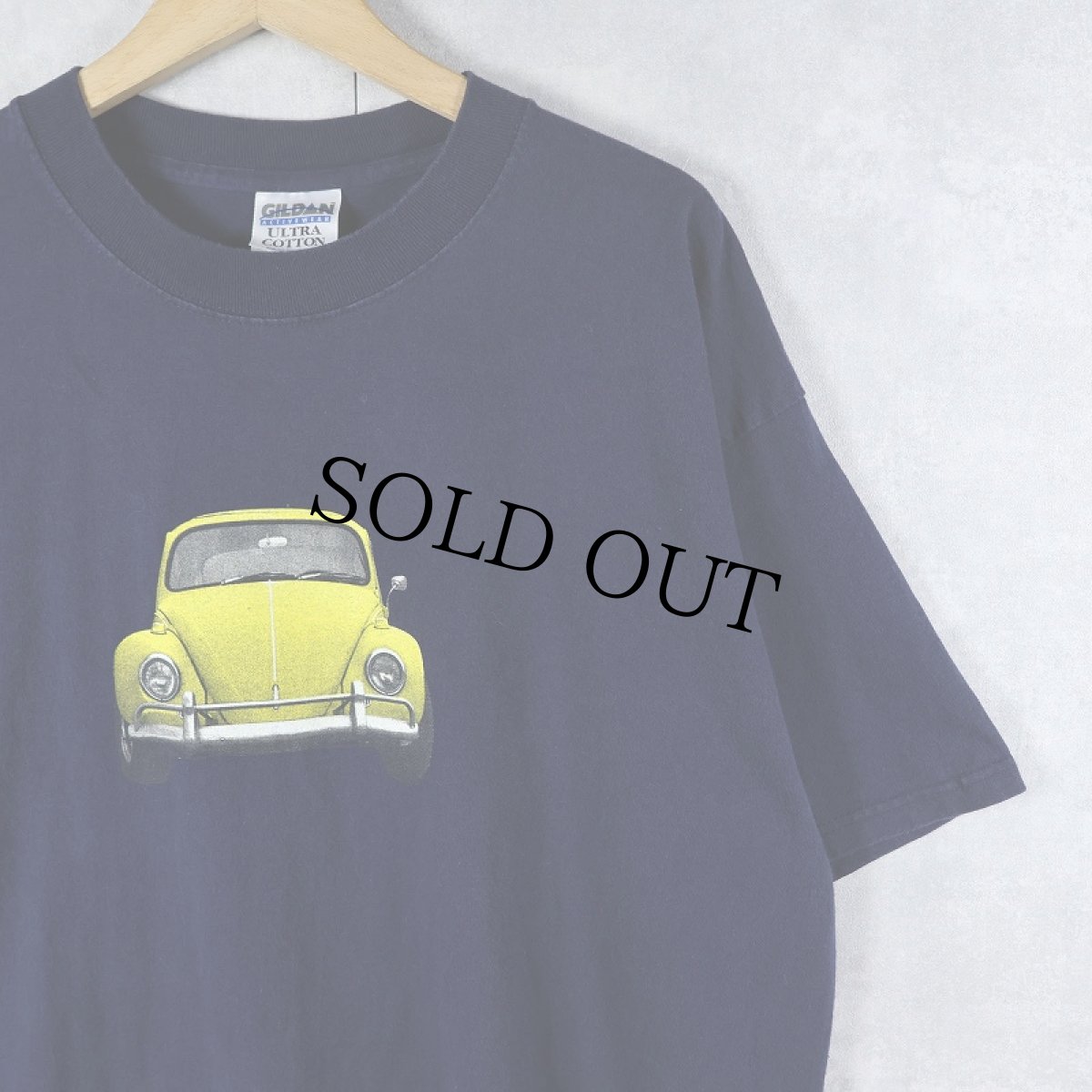 画像1: "Volkswagen Beetle" 車プリントTシャツ NAVY XL (1)