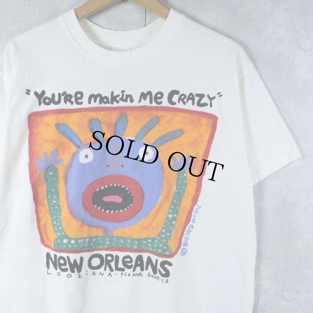 画像1: 90's〜 BIG HED "YOU'RE MAKIN ME CRAZY" アートプリントTシャツ L (1)