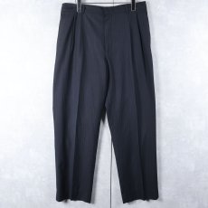 画像1: GIORGIO ARMANI ピンストライプ柄 2タック ウール×ポリエステルスラックス NAVY W34 (1)