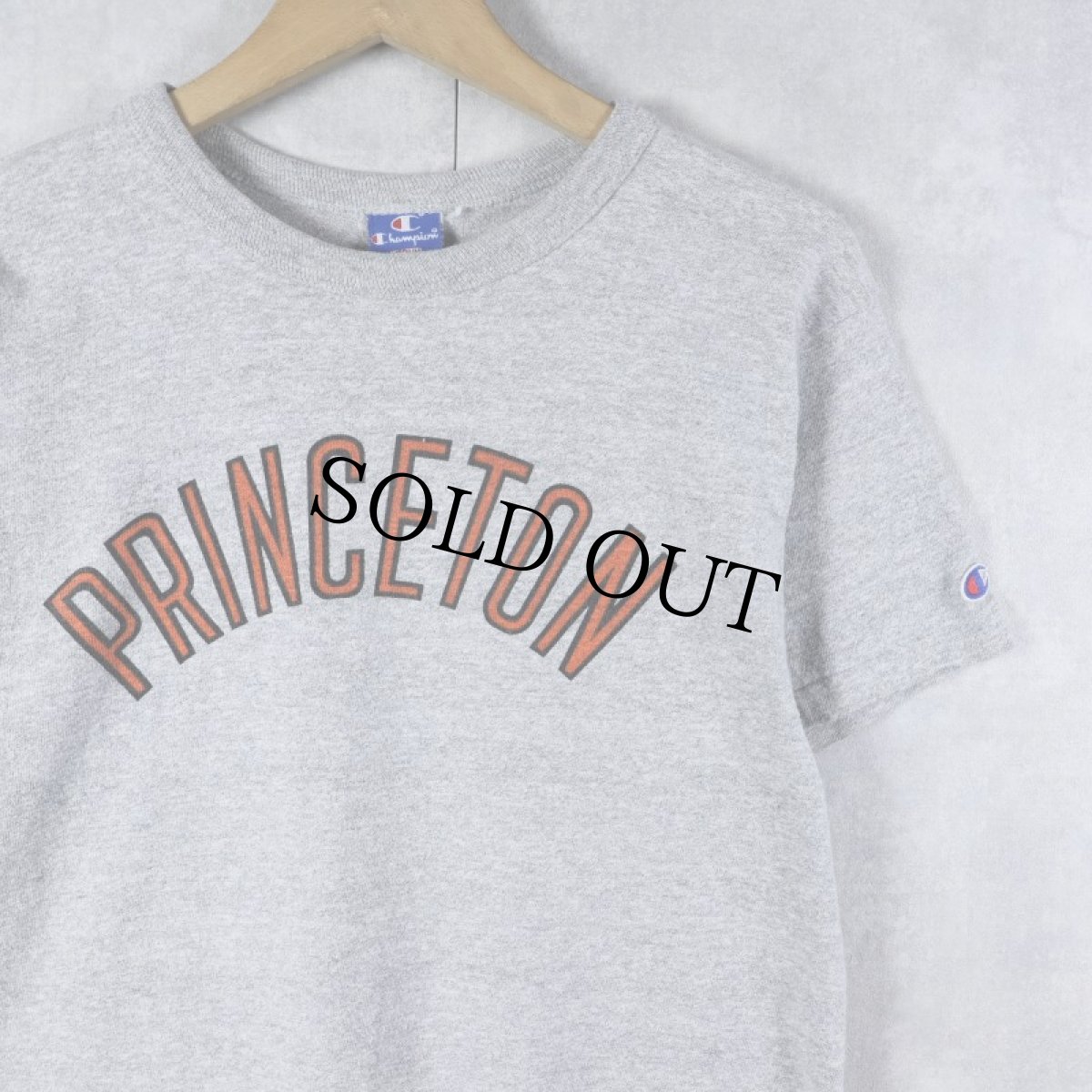 画像1: 80〜90's Champion 青刺繍タグ 中期 USA製 "PRINCETON" 染み込みプリント  カレッジTシャツ M (1)