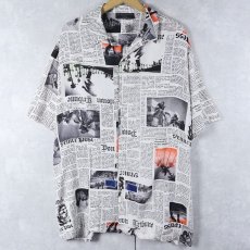 画像1: NO BOUNDARIES 総柄 レーヨンオープンカラーシャツ XL (1)