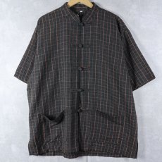 画像1: 格子柄 リネンチャイナシャツ XL (1)