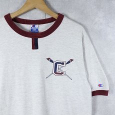 画像1: 90's Champion USA製 青刺繍タグ後期 チョコチン リンガーTシャツ L (1)