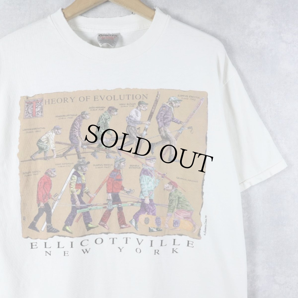 画像1: 90's Backcountry Clothing "THEORY OF EVOLUTION" イラストプリントTシャツ L (1)