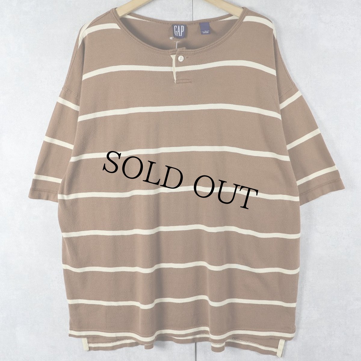 画像1: 90's ボーダー柄 ヘンリーネックTシャツ L (1)