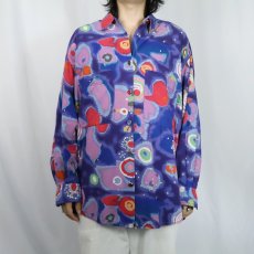 画像2: 80's GENE EWING BIS USA製 総柄 コットンシャツ M (2)