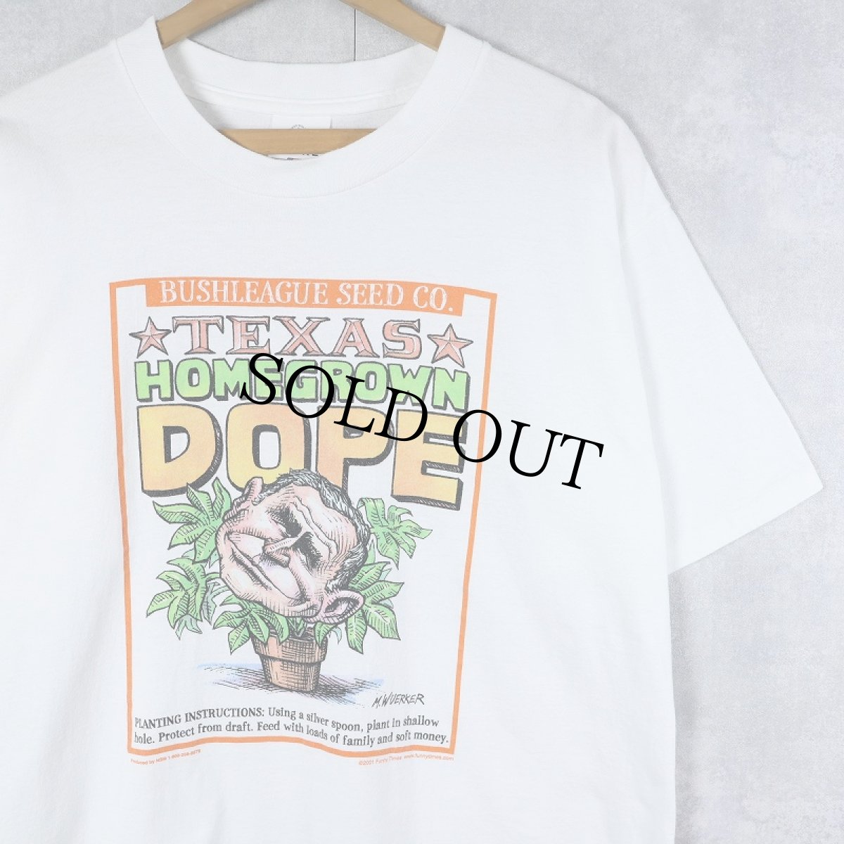 画像1: 2000's George Bush USA製 "HOMEGROWN DOPE" 元大統領 風刺画プリントTシャツ L (1)