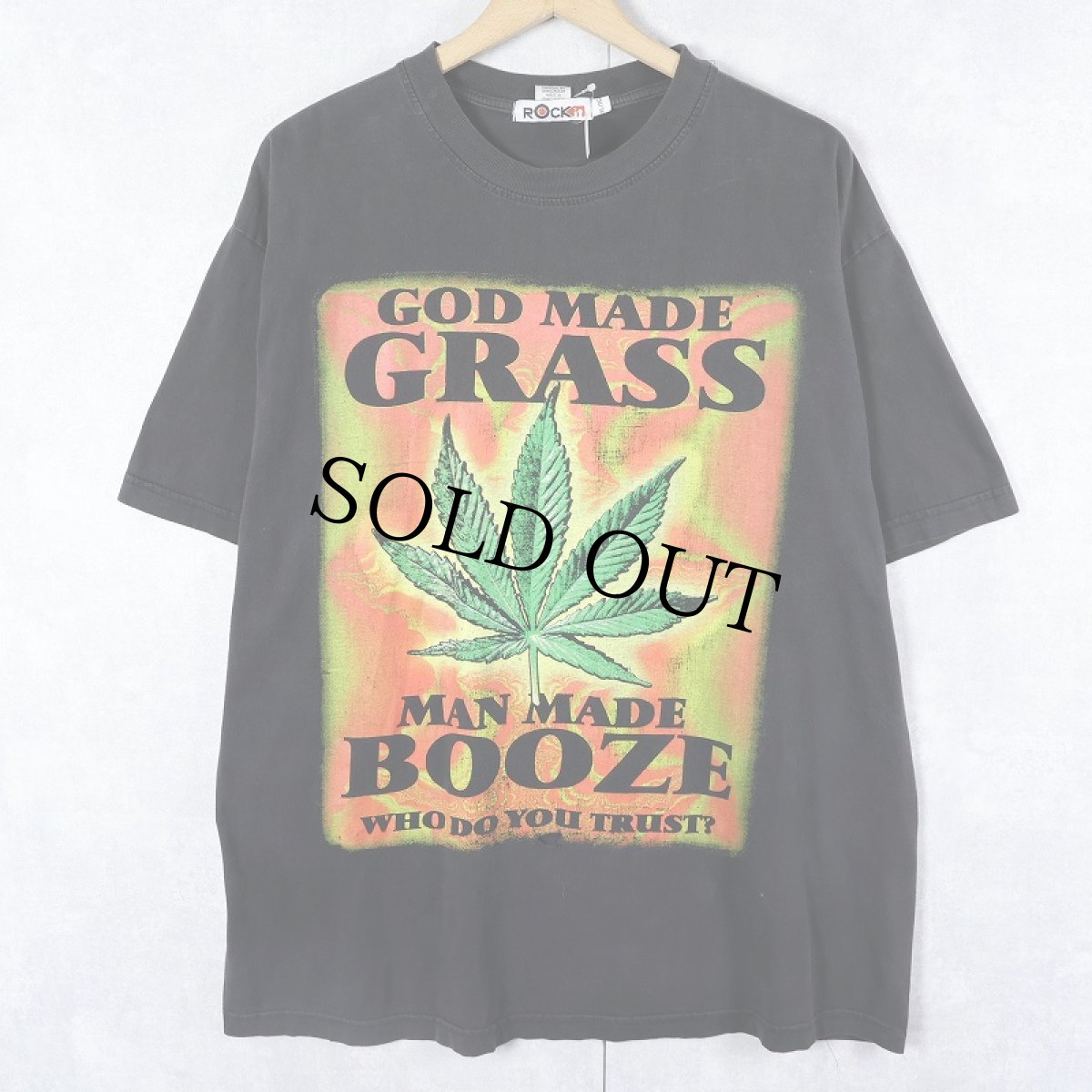 画像1: "GOD MADE GRASS MAN MADE BOOZE,,," ガンジャプリントTシャツ BLACK XL (1)