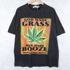画像1: "GOD MADE GRASS MAN MADE BOOZE,,," ガンジャプリントTシャツ BLACK XL (1)