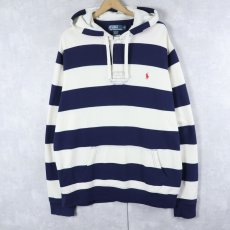 画像1: POLO Ralph Lauren ボーダー柄 フード付きラガーシャツ XL (1)