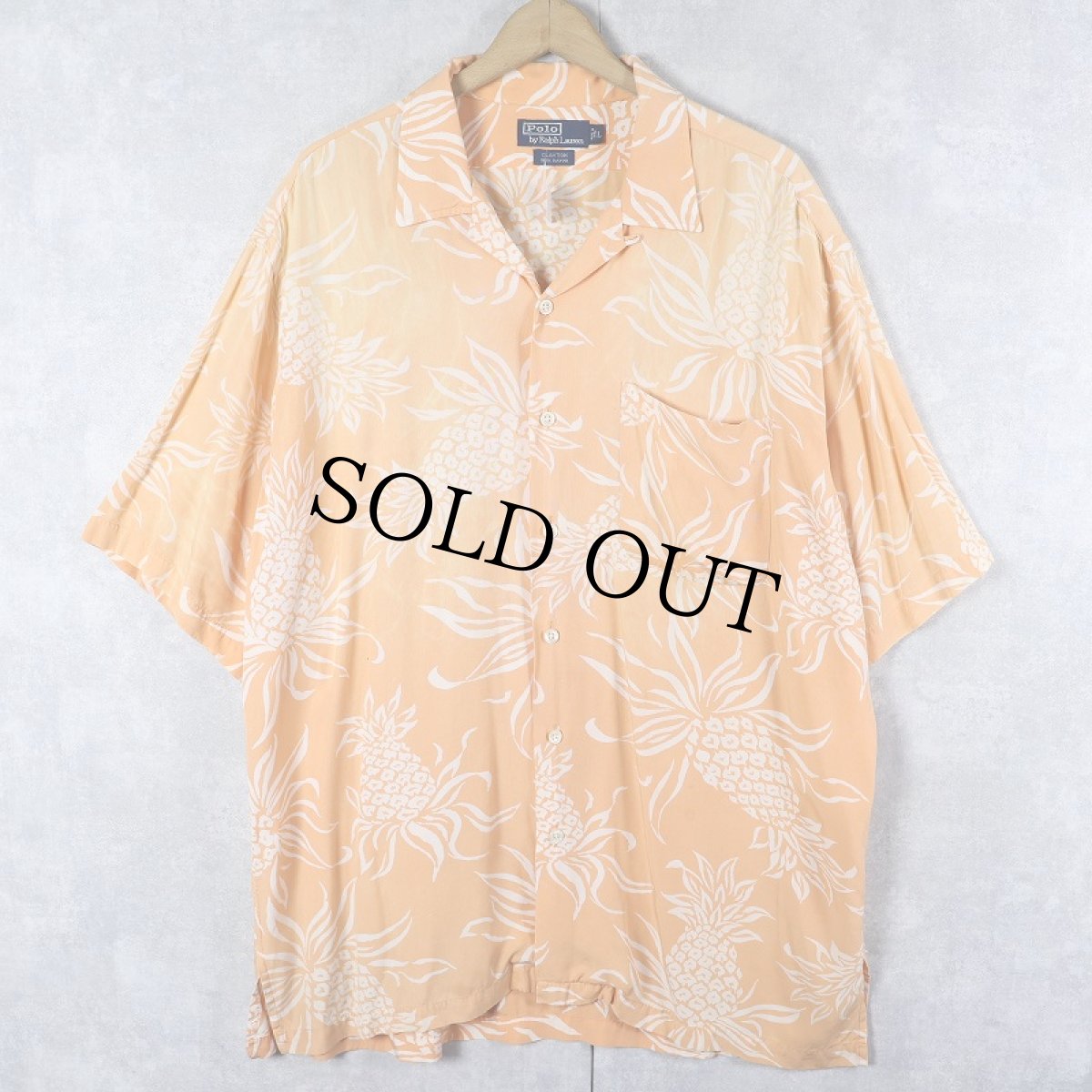 画像1: POLO Ralph Lauren "CLAYTON" パイナップル柄 レーヨンハワイアンシャツ L (1)