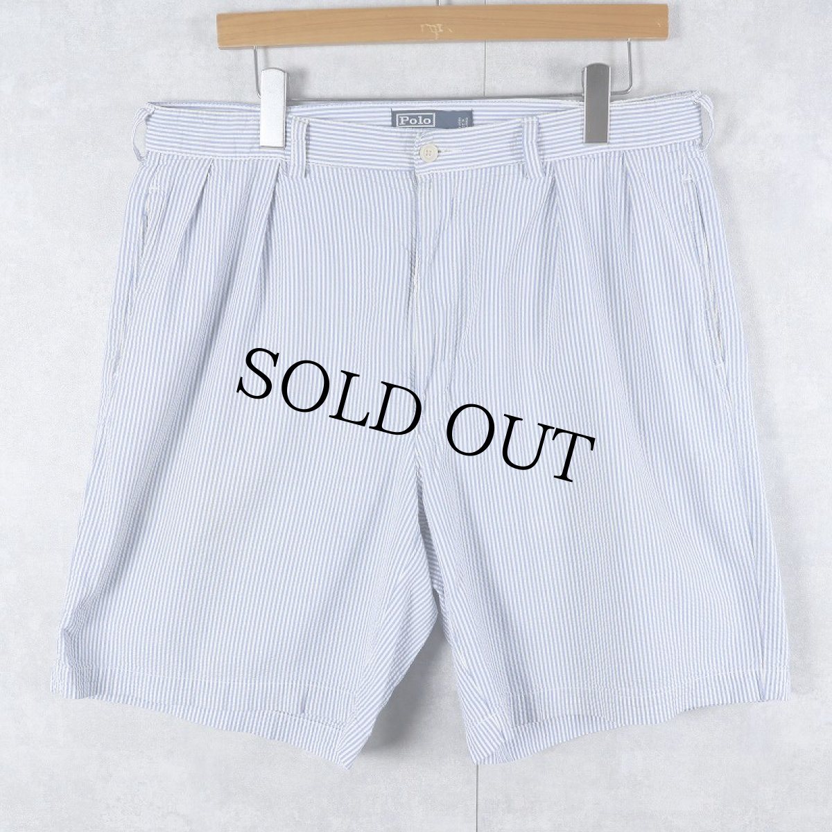 画像1: POLO Ralph Lauren "TYLER SHORT" ストライプ柄 2タック シアサッカーショーツ W35 (1)