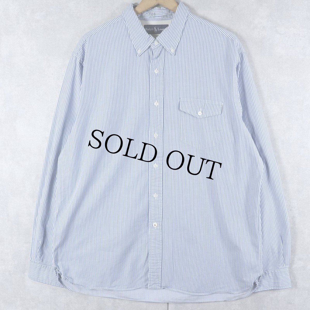 画像1: Ralph Lauren ストライプ柄 マチ付き ボタンダウン オックスフォードシャツ XL (1)