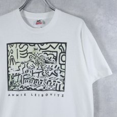 画像1: 90's Keith Haring by ANNIE LEIBOVITZ USA製 フォトアートプリントTシャツ L (1)