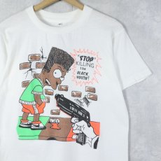 画像1: 80〜90's THE SIMPSONS "STOP KILLING the BLACK YOUTH!" キャラクターパロディプリントTシャツ M (1)