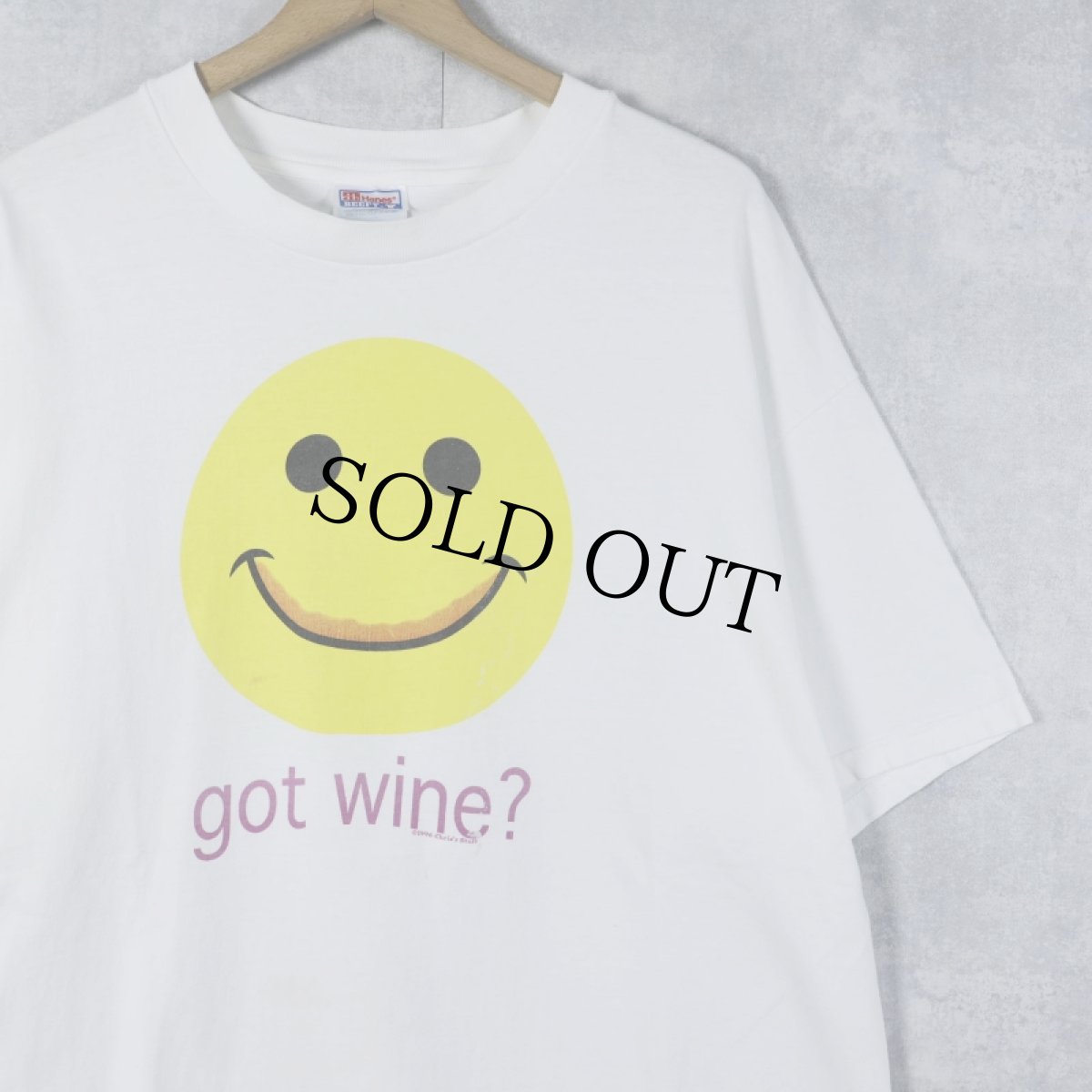 画像1: 90's "got wine?" スマイルプリント 広告パロディTシャツ XL (1)