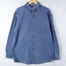 画像1: 80〜90's L.L.Bean USA製 刺子織りインディゴコットン ボタンダウンシャツ M (1)