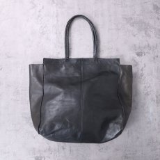画像1: ジップトップ レザートートバッグ BLACK  (1)