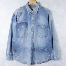 画像1: POLO Ralph Lauren 猫目ボタン デニムシャツ L (1)
