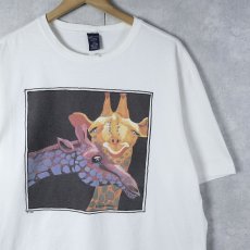 画像1: 90's LANDS' END × Betsy Fowler USA製 "Compatible Giraffes" アートプリントTシャツ L (1)