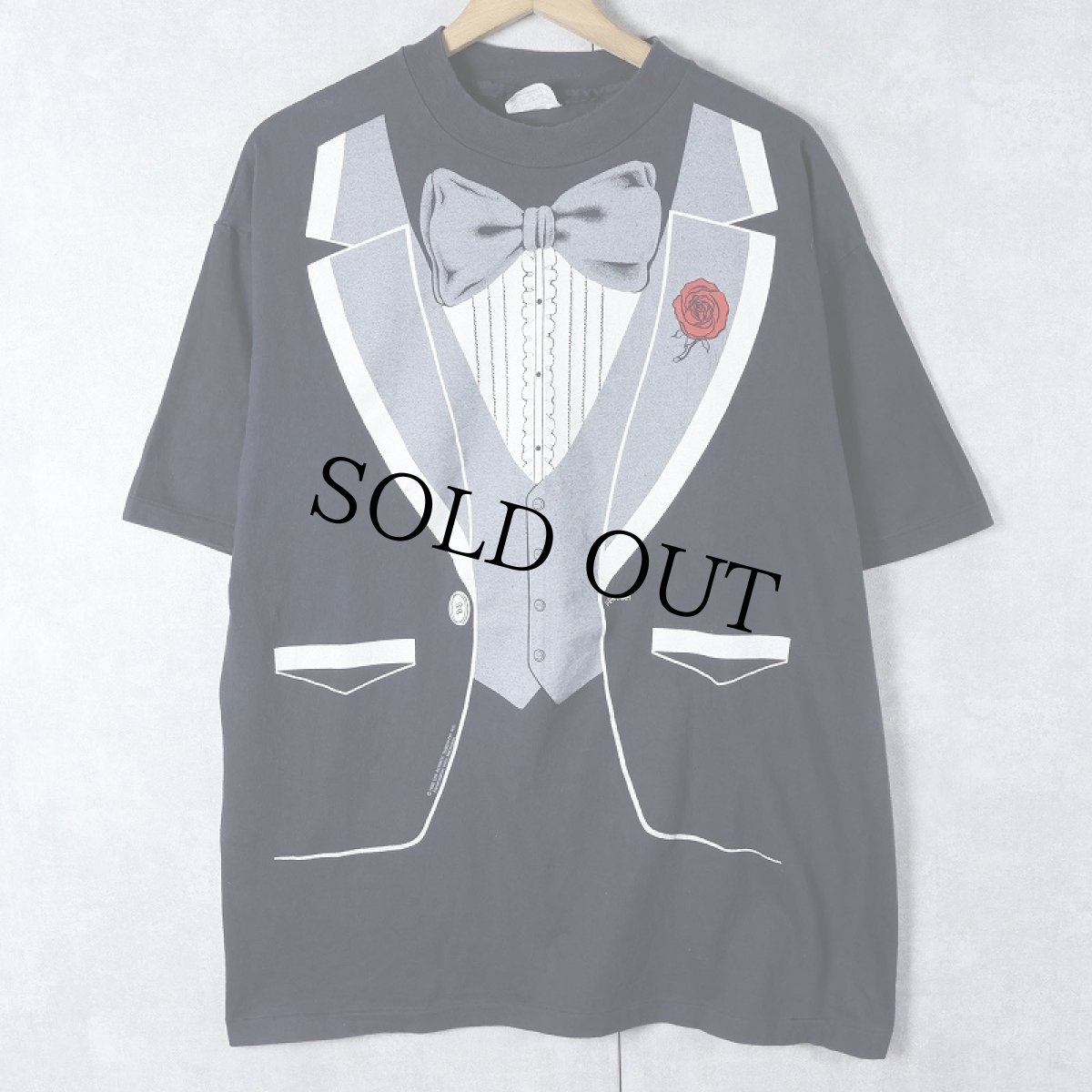 画像1: 80's USA製 タキシード柄 騙し絵プリントTシャツ BLACK XL (1)