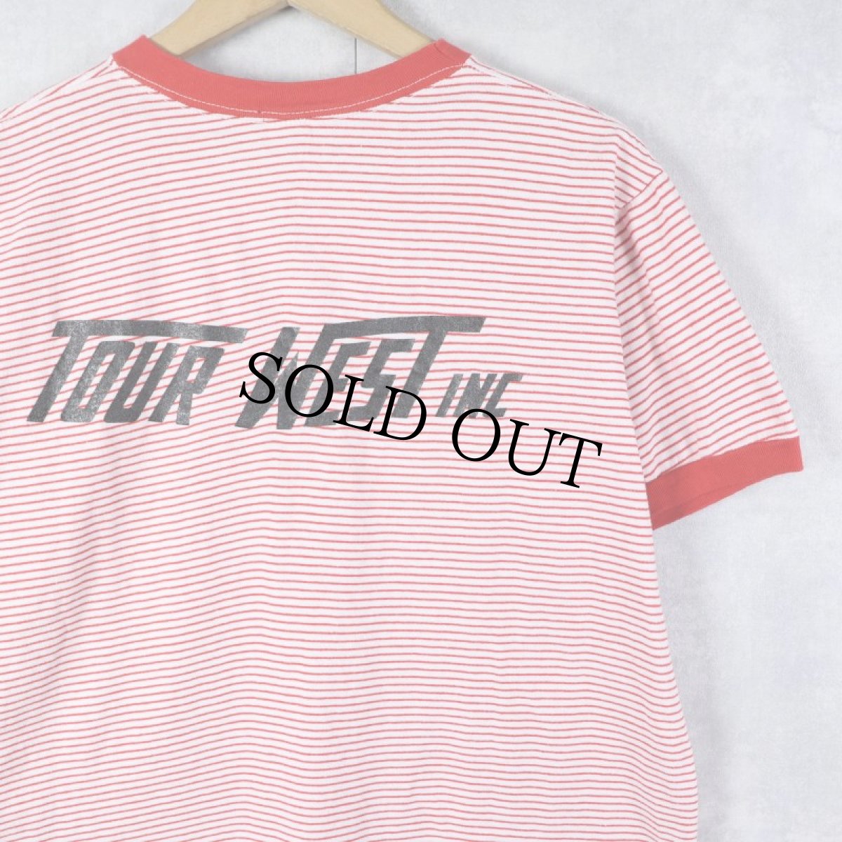画像2: 70〜80's USA製 "TOUR WEST INC" ボーダー柄 ラバープリントリンガーTシャツ L (2)