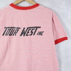 画像2: 70〜80's USA製 "TOUR WEST INC" ボーダー柄 ラバープリントリンガーTシャツ L (2)