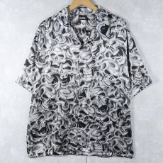 画像1: DMC USA製  スカル柄 コットン×ポリエステルオープンカラーシャツ L (1)