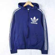 画像1: 70〜80's adidas FRANCE製 ロゴフロッキプリント フード付き トラックジャケット NAVY (1)
