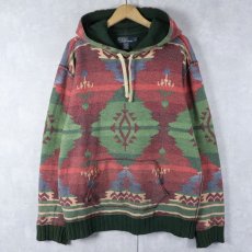 画像1: POLO Ralph Lauren ネイティブ柄 裏サーマル スウェットフーディー L (1)