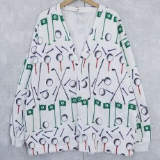 画像1: 90's MICHIGAN RAG CO. USA製 ゴルフ柄 スウェットカーディガン L/XL (1)