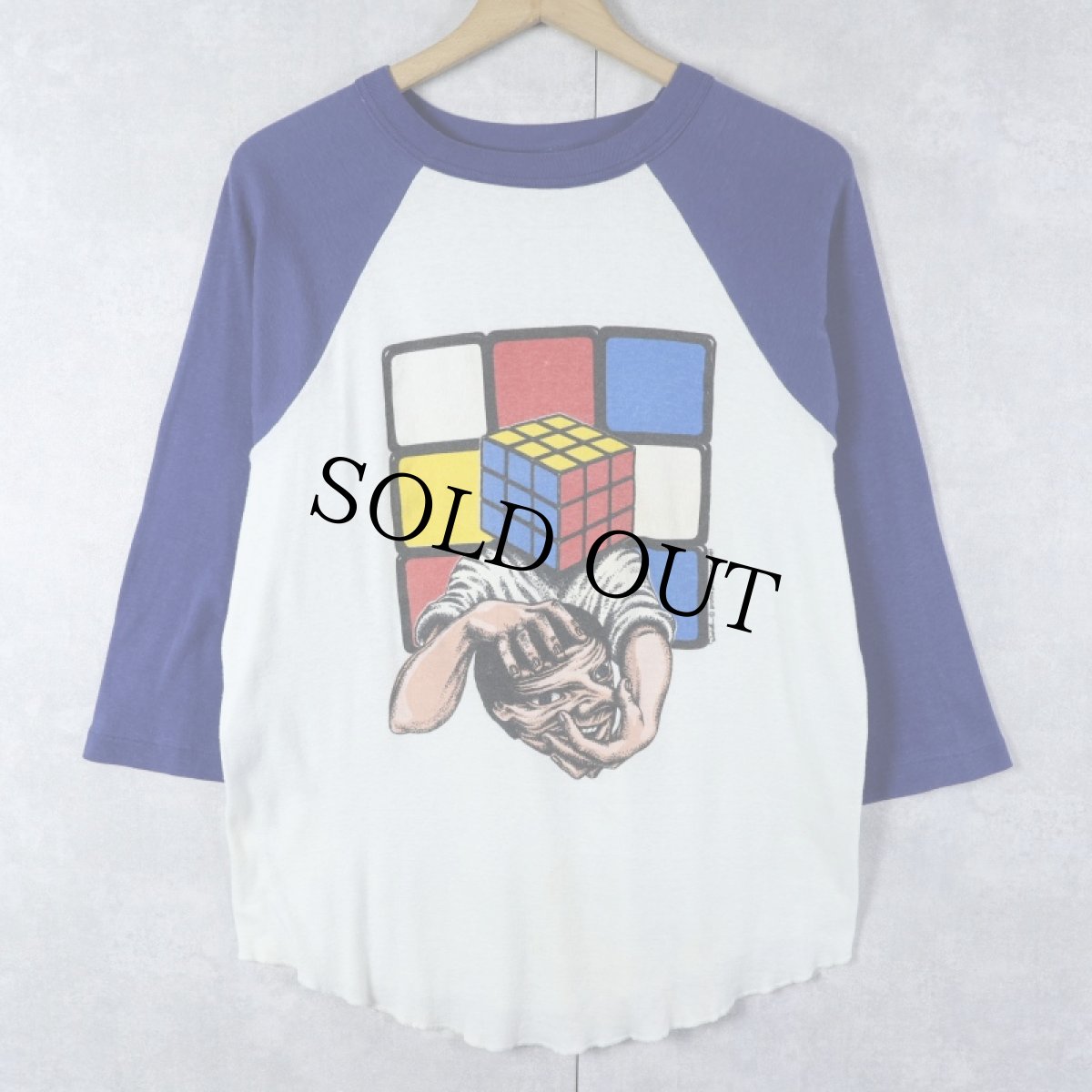 画像1: 80's USA製 ルービックキューブ プリントラグランTシャツ M (1)