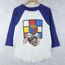 画像1: 80's USA製 ルービックキューブ プリントラグランTシャツ M (1)