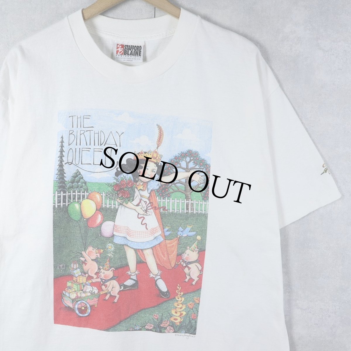 画像1: 90's Mary Engelbreit USA製 "THE BIRTHDAY QUEEN" イラストプリントTシャツ XL (1)