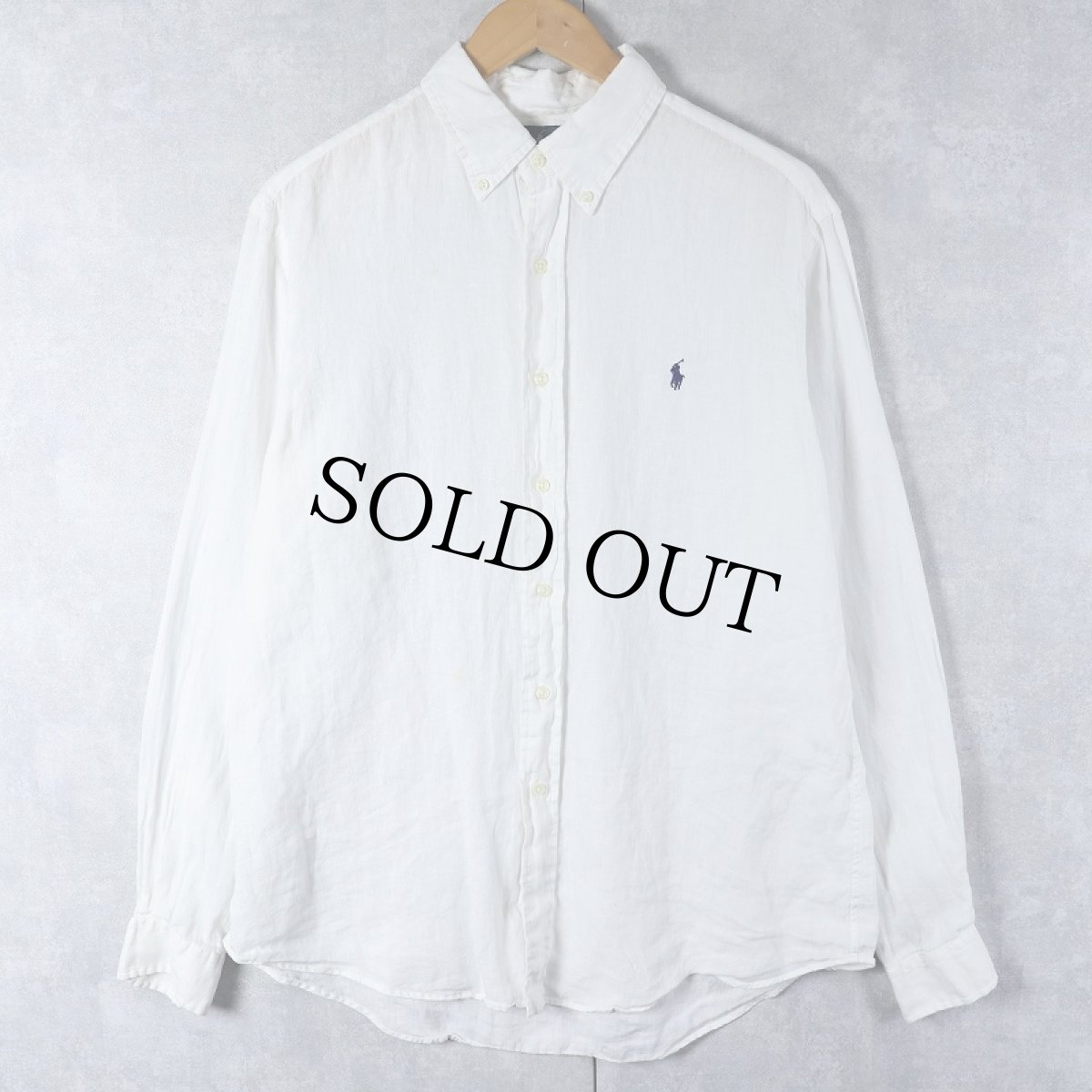 画像1: POLO Ralph Lauren "CUSTOM FIT" ロゴ刺繍 リネンボタンダウンシャツ L (1)