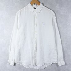 画像1: POLO Ralph Lauren "CUSTOM FIT" ロゴ刺繍 リネンボタンダウンシャツ L (1)