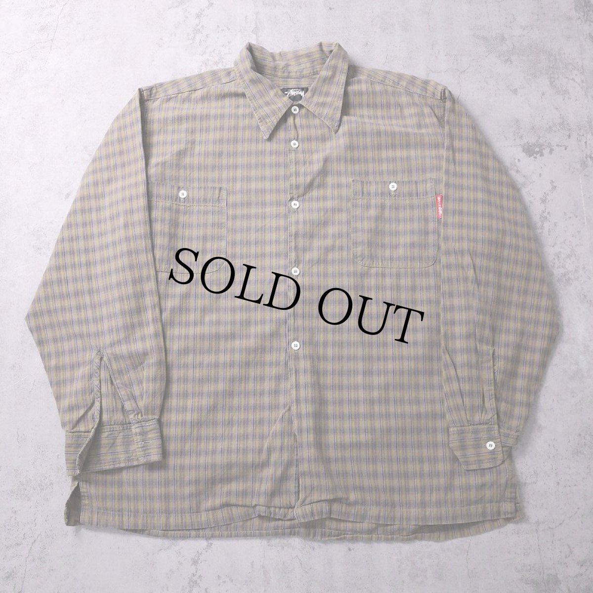 画像1: 80's STUSSY USA製 チェック柄 コットンシャツ XL (1)