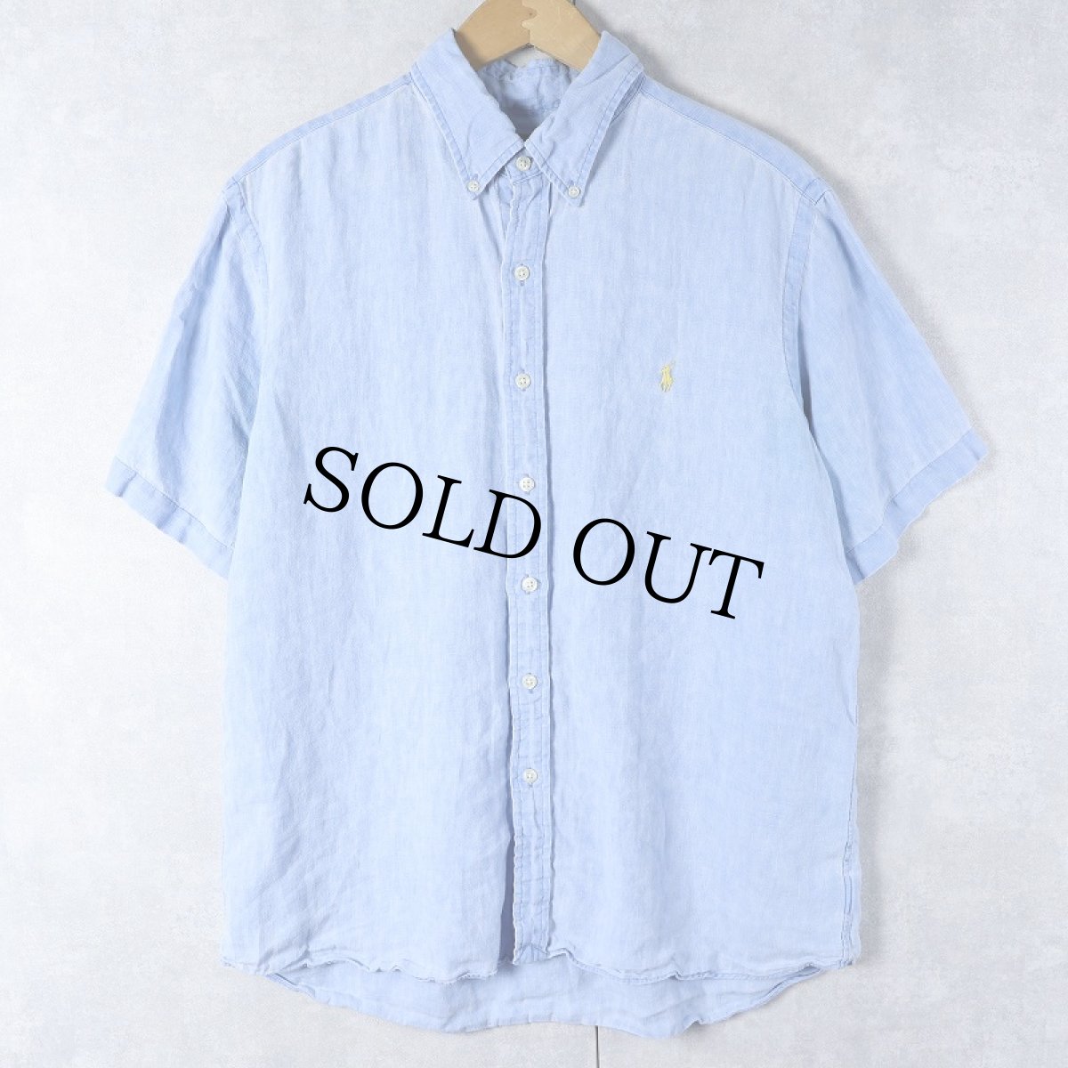 画像1: Ralph Lauren ロゴ刺繍 3点留め リネンボタンダウンシャツ L (1)