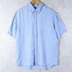 画像1: Ralph Lauren ロゴ刺繍 3点留め リネンボタンダウンシャツ L (1)