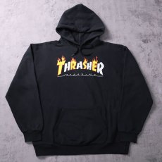 画像1: THRASHER ロゴプリント スウェットフーディー BLACK M (1)